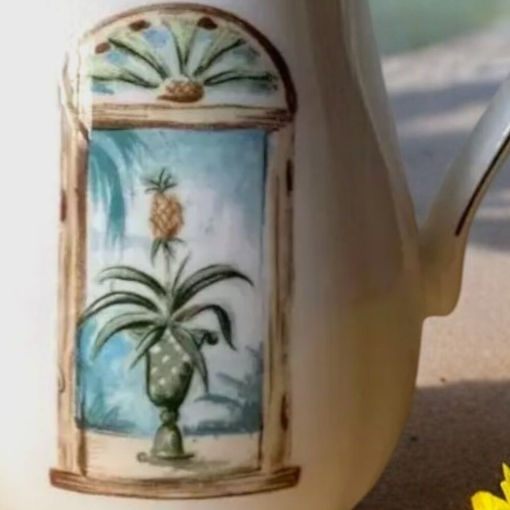 Lenox British Colonial Porcelain Pitcher Creamer Gold Trim Tropical Scene USA - Picture 7 of 11